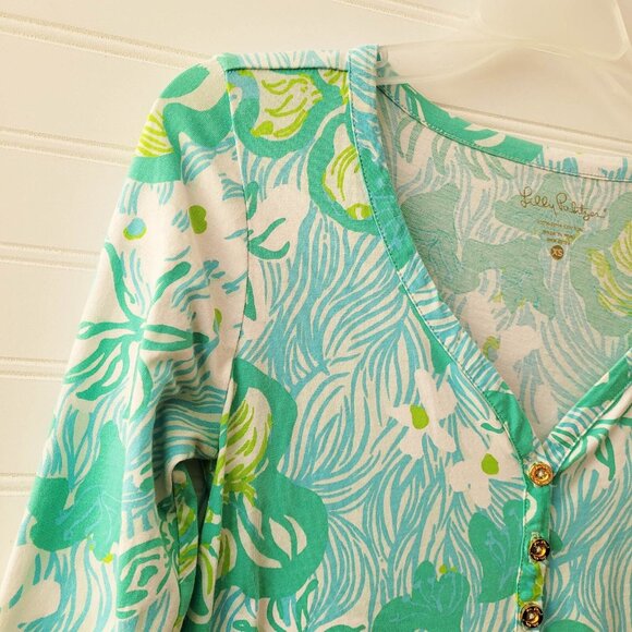 Lilly Pulitzer Palmetto Dress Womens XS Lagoon Green Wave Rider Beachy Cruise - Picture 3 of 9